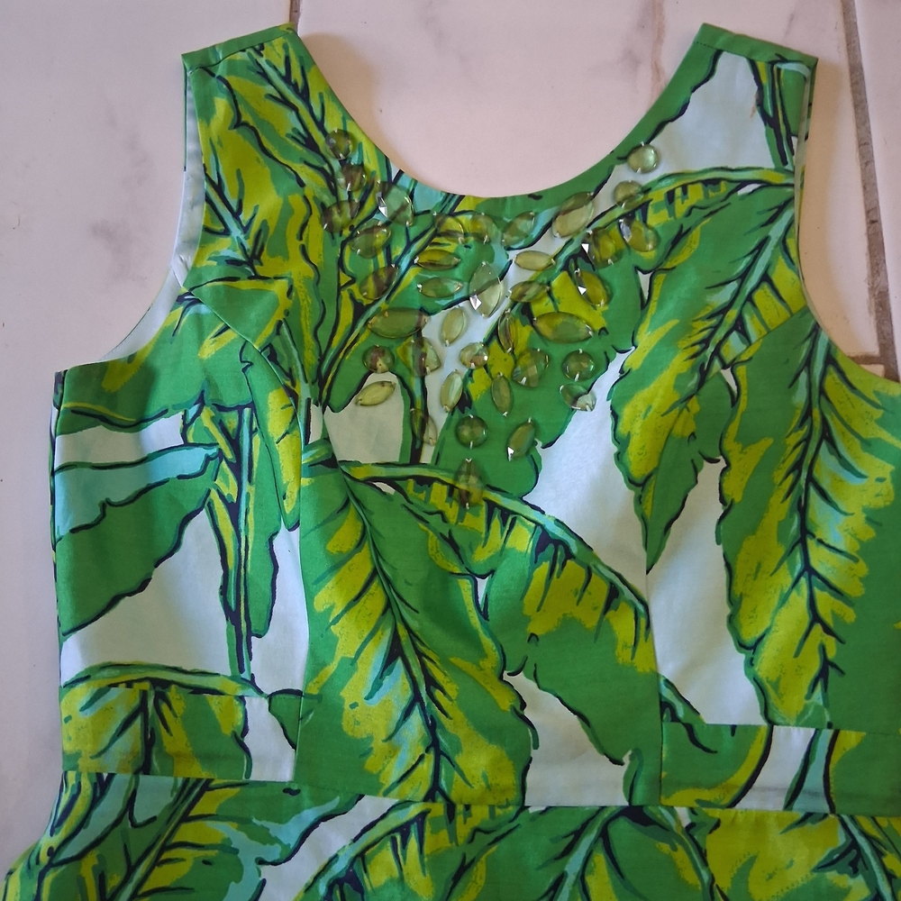 Vineyard Vines Green Leaf Midi Dress Silk Blend - Picture 5 of 13